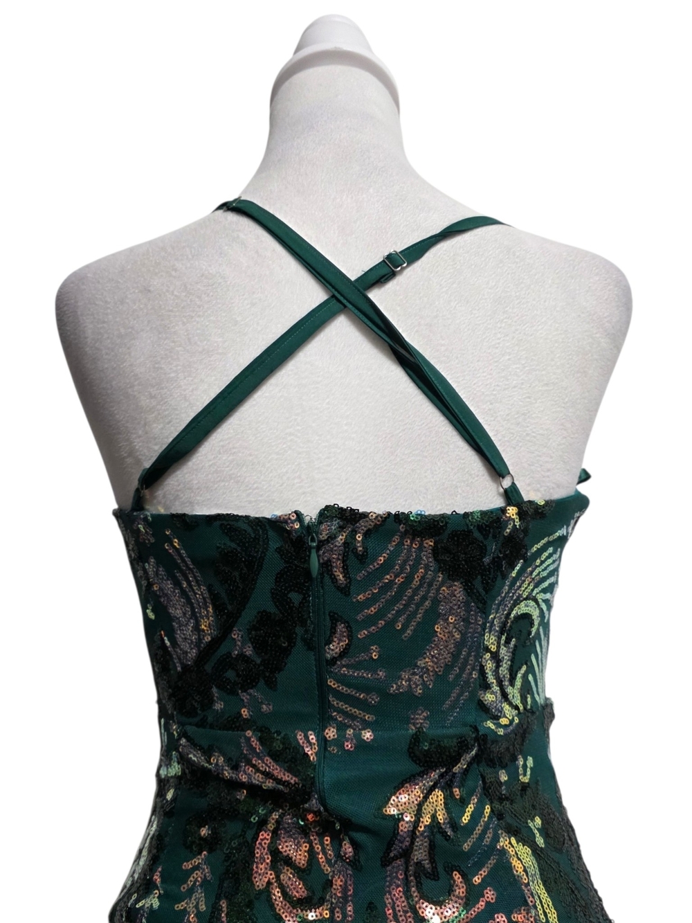 Selfie Leslie Forest Green Sequin Mini Dress XS AU 6 Mermaid Hem Party Cocktail - Picture 6 of 12